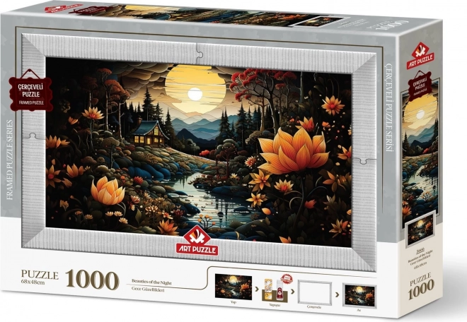 Puzzle Nočné Krásy 3v1 s Rámom a Lepidlom, 1000 Dielov