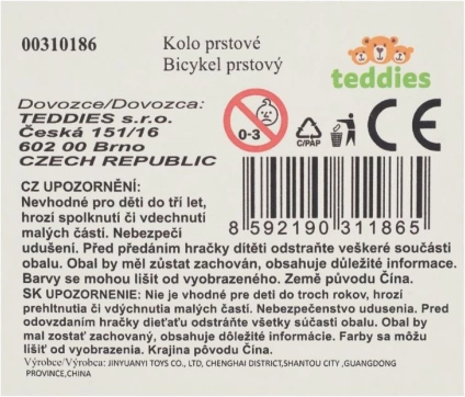 Prstový bicykel kov/plast 19 cm v rôznych farbách