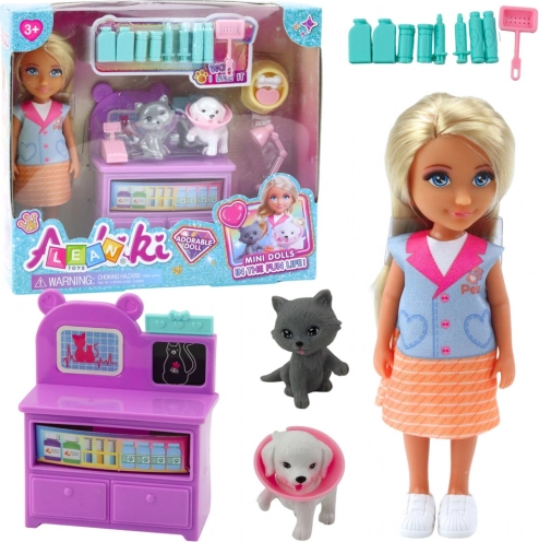 Mini bábika veterinár so zvieratkami a príslušenstvom