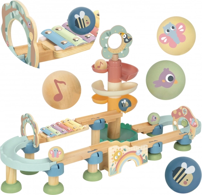 Drevená guličková dráha s Xylofónom Tooky Toy 44 ks