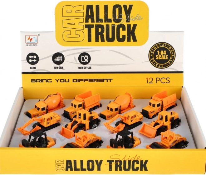 Mini stavebné autá kov/plast 7 cm voľný chod mix druhov