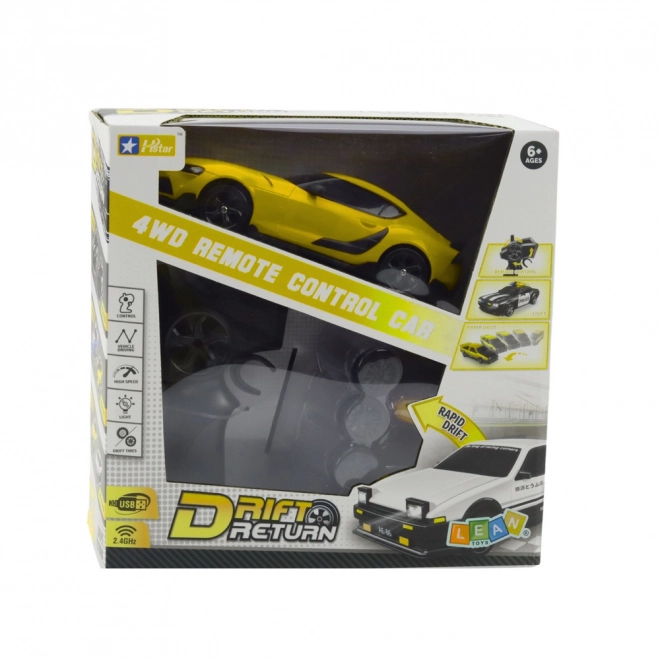 Žlté diaľkovo ovládané driftovacie auto 4WD