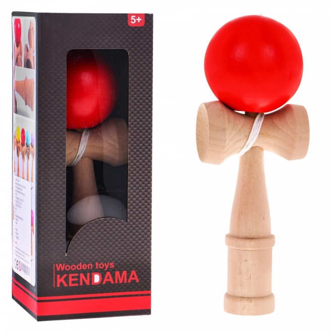 Drevená hračka Kendama pre deti a dospelých s červenou guľou