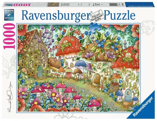 Roztomilé houbové domčeky na kvetinovej lúke Puzzle 1000 dielikov