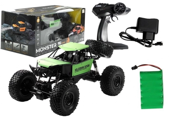 Monster truck na diaľkové ovládanie na pružinách zelený
