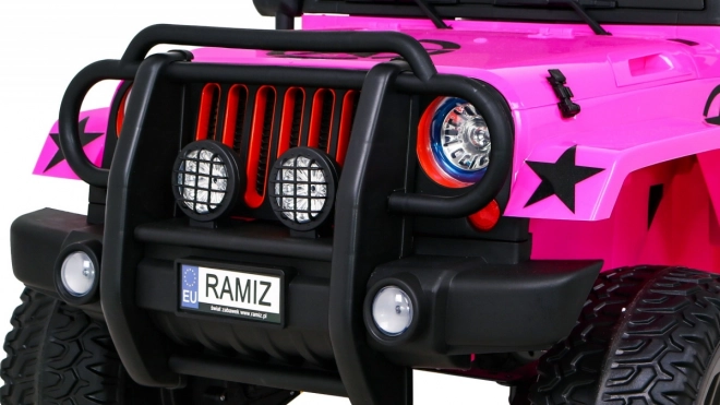 Terénne auto Monster 4x4 jeep pre deti Ružová + Diaľkové ovládanie + Nastavenie sedadla + Pomalý štart + MP3 LED + Nosič batožiny + Batoh