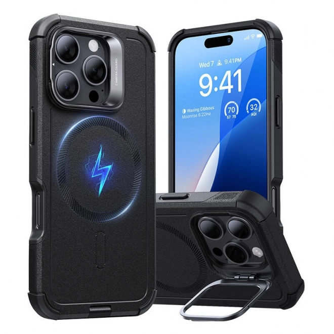 Odolný kryt so stojanom ESR HaloLock pre iPhone 16 Pro v čiernej farbe