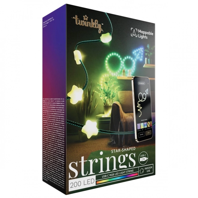 Inteligentné dekoratívne osvetlenie Twinkly Candies 200 LED RGB, hviezdy, zelený kábel, 12 m