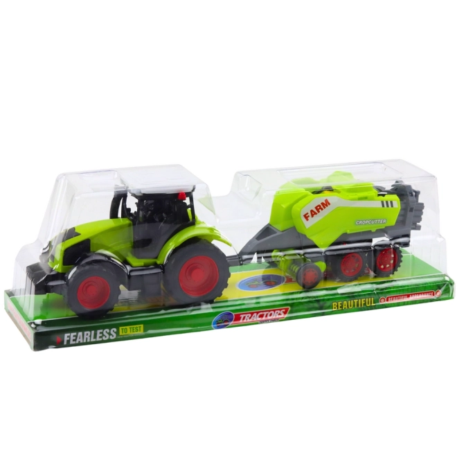 Súprava traktor s lisom na balenie sena zelený