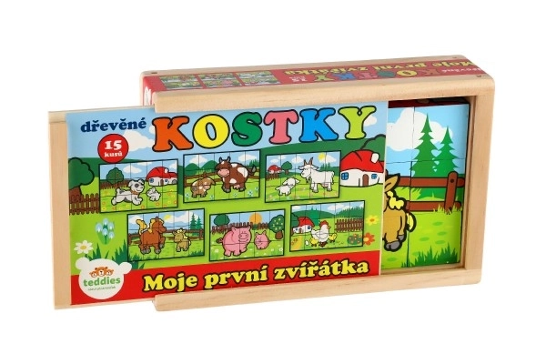 Drevené kocky Moje prvé zvieratká 15 ks