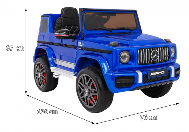 Modrý lakovaný detský Mercedes AMG G63 s diaľkovým ovládaním, MP3, LED svetlami a pásmi