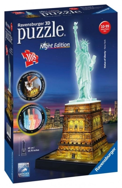 Svietiace 3D puzzle RAVENSBURGER Socha Slobody - Nočná edícia