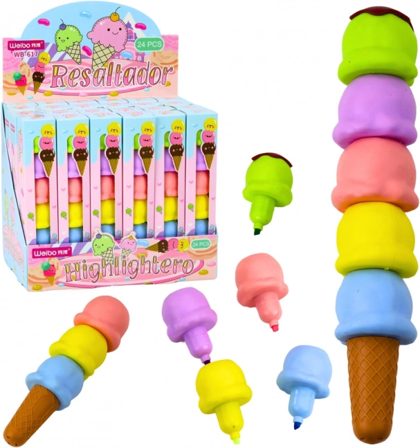 Pastelové zvýrazňovače v tvare zmrzliny, 5 farieb, 18 cm