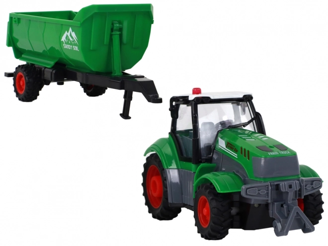 Diaľkovo ovládaný traktor s prívesom 1:24 so svetlami zelený