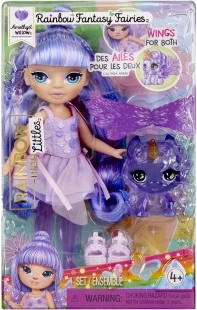 Rainbow High malá sestrička víla Amethyst (Purple) s maznáčikom
