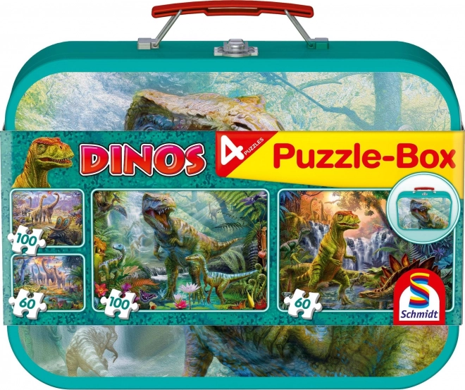 Schmidt puzzle dinosaury 4v1 v plechovom kufríku