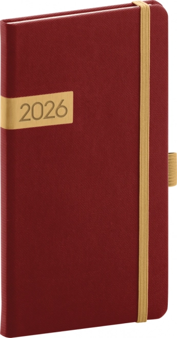 Vreckový diár Twill bordó-zlatý 2026