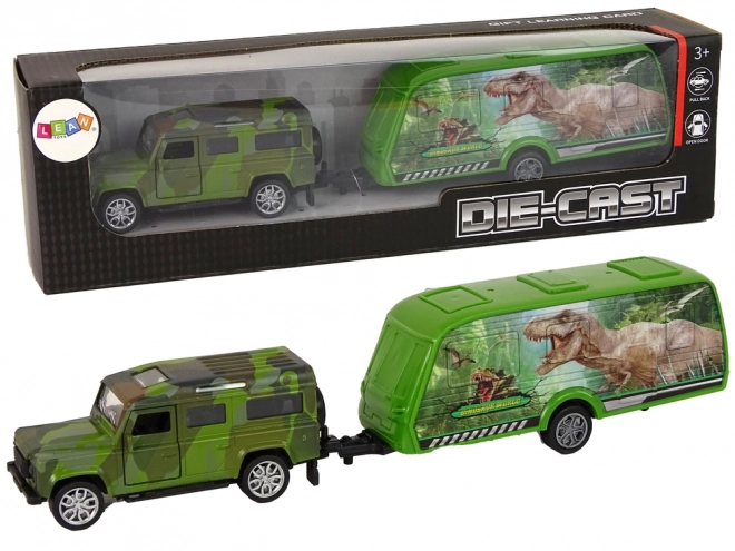 Sada vozidiel Jeep s prívesom a dinosaurami