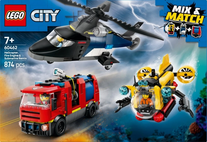 Lego City vrtuľník, hasičské a ponorkové vozidlo set