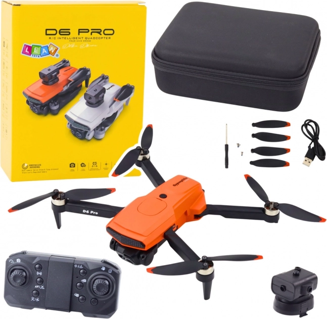 Dron D6 Pro s dvojitou HD kamerou a LED svetlami, oranžový