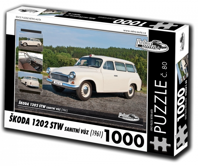 Puzzle retro-autá Škoda 1202 STW sanitné vozidlo 1000 dielikov
