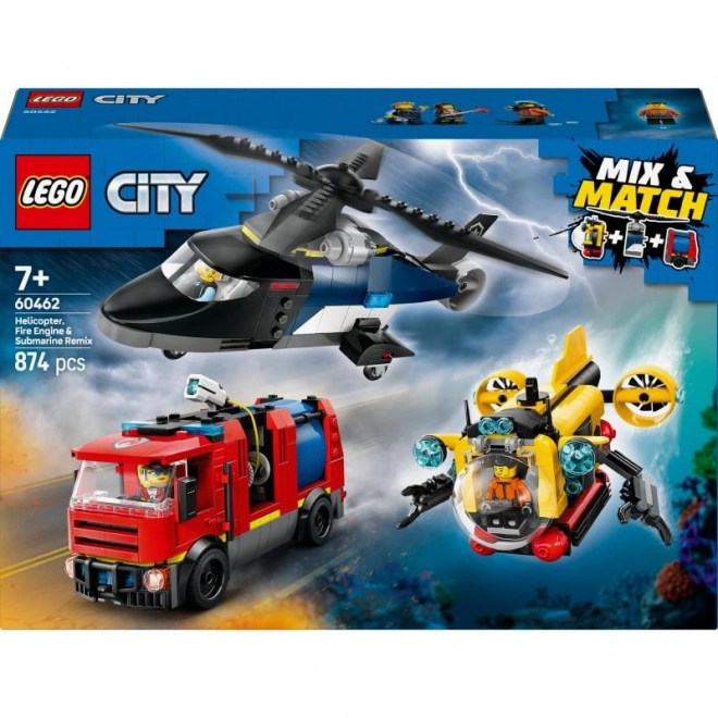 Lego City vrtuľník, hasičské a ponorkové vozidlo set