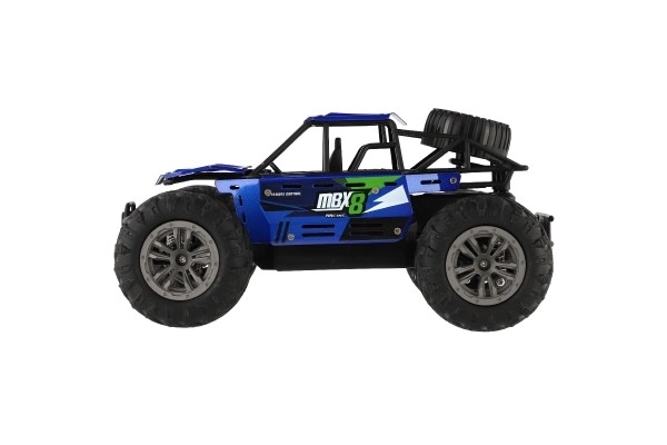 Auto RC buggy off-road modré 22cm plastové 2,4GHz batéria + dobíjací balíček v krabici 32x16x18cm