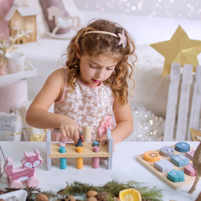 Drevená sada PolarB Pyramídka a zatĺkačka medvedík Montessori