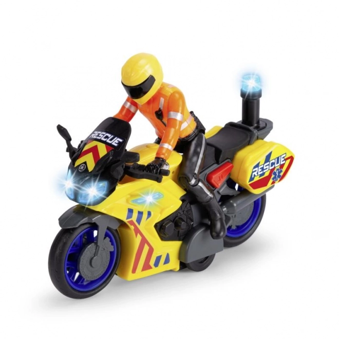 Záchranársky motocykel s figúrkou jazdca