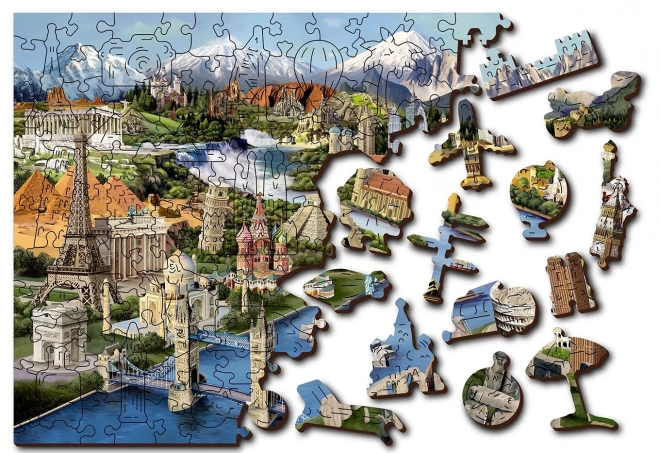 Drevené puzzle Svetové pamiatky 2v1