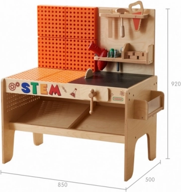 Drevený dielenský stôl XXL Montessori STEM s nástrojmi a príslušenstvom Masterkidz