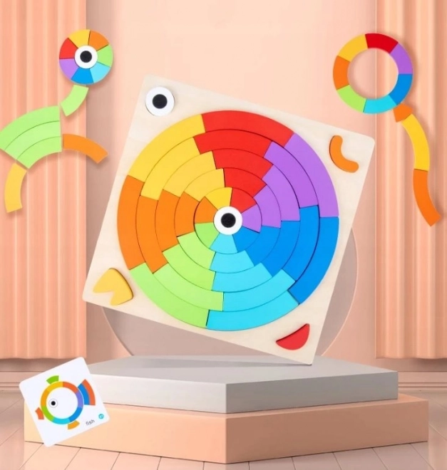Drevené puzzle dúhové koleso