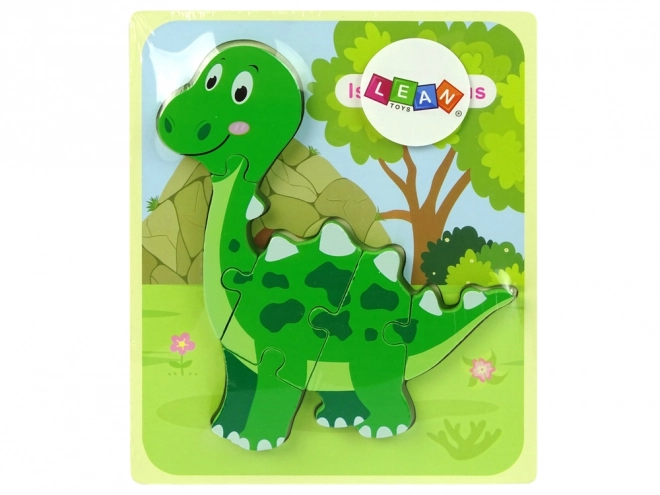 Drevené puzzle dinosaurus Isanosaurus zelený