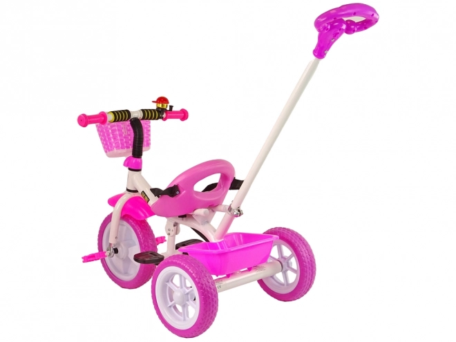 Ružový trojkolesový bicykel s košíkom a EVA kolesami
