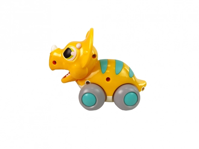 Dino na kolieskach žltý triceratops figúrka