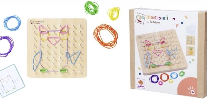 Montessori geometrická doska s farebnými gumičkami