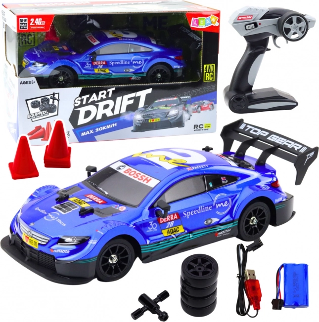 Závodné auto RC pre drift modré 30 km/h 1:16