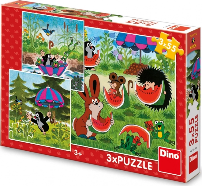 Puzzle Dino Krtek a dáždnik 3x55 dielikov