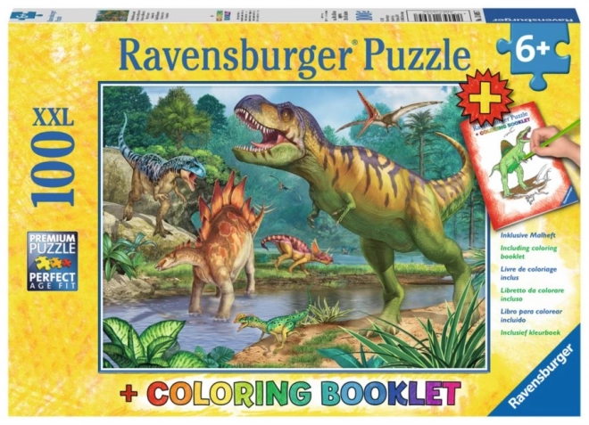 Ravensburger Puzzle Pravěký Svet Dinosaurov XXL 100 Dielikov a Omalovánky