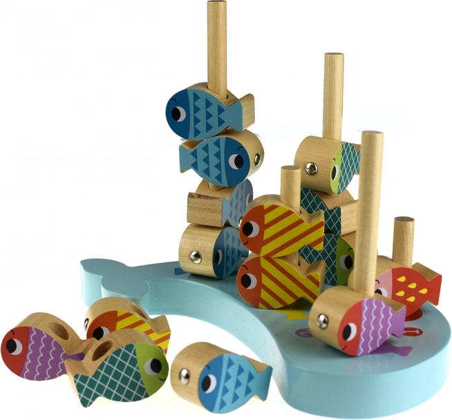 Tooky Toy Drevená Hra Veľryba a Rybky Multifunkčná 4 v 1
