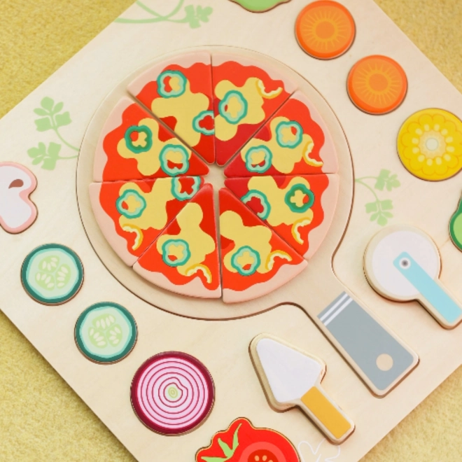 CLASSIC WORLD Drevená pizza na krájanie, puzzle 22 dielov