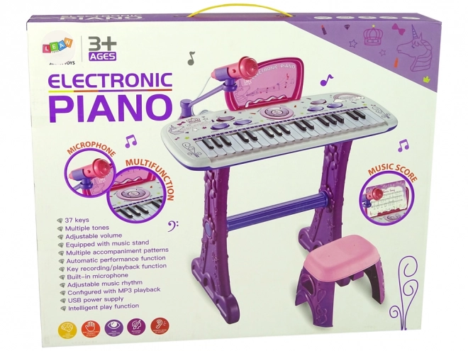 Elektrické piano pre deti ružové s USB a notami