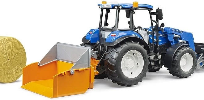Bruder Traktor New Holland T5.120 s predným nakladačom a korbou