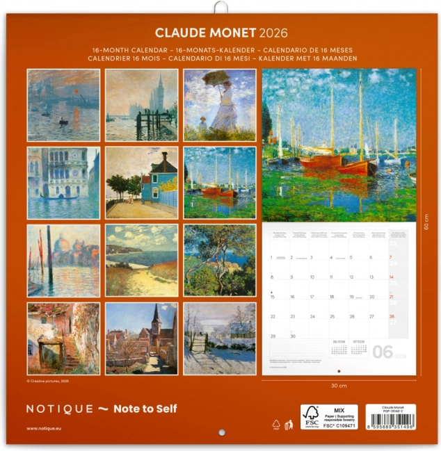 Poznámkový kalendár Claude Monet 2026, 30 x 30 cm