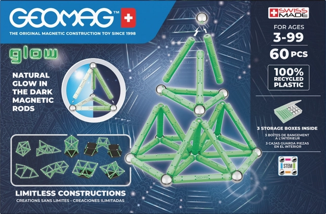 Svietiace recyklované magnetické kocky 60 kusov Geomag