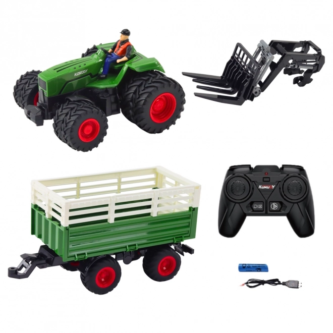 Zábavný RC traktor s prívesom a vidlicami
