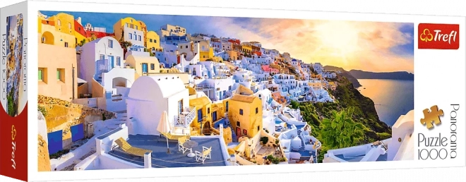 Panoramatické puzzle západ slnka na Santorini, Grécko