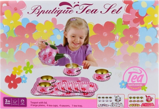 Plechový čajový set s bodkami pre deti