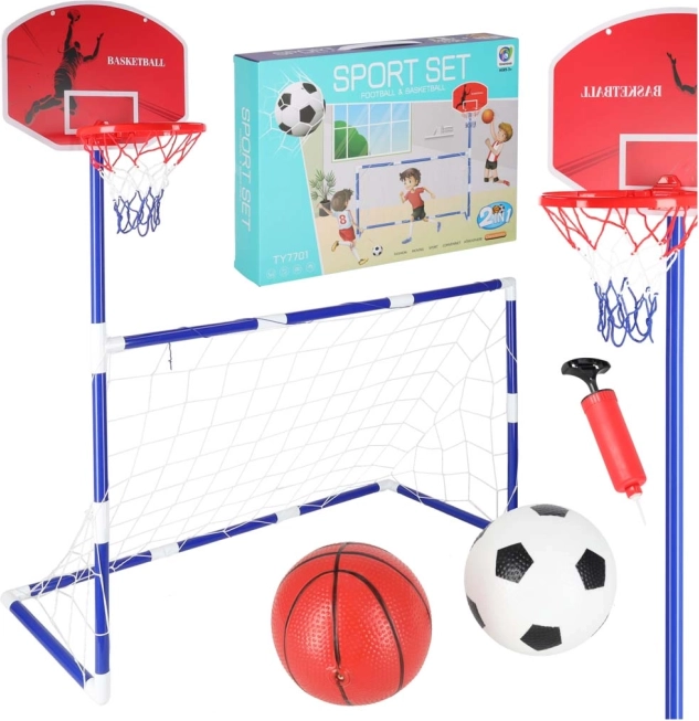 Futbalová bránka a basketbalový kôš 2v1 s dvoma loptami a pumpičkou