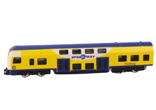 Kolekcionársky model vlaku žlto-modrý 1:48 kovový